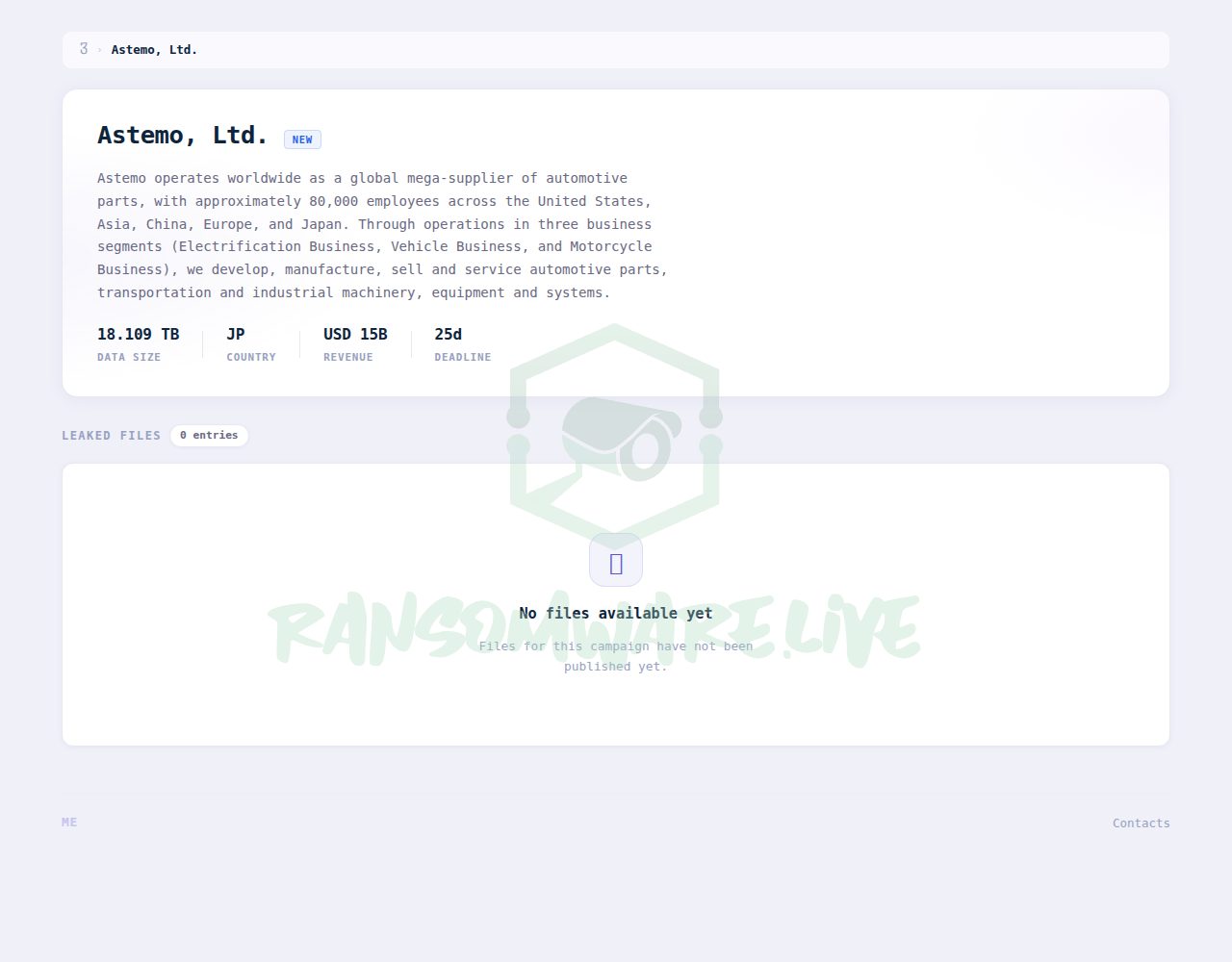 🏴☠️ Metaencryptor has just published a new victim : Astemo, Ltd.