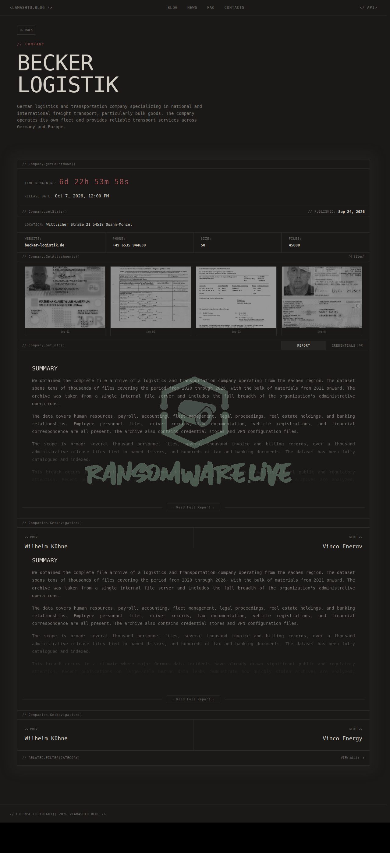 🏴☠️ Lamashtu has just published a new victim : Becker Logistik