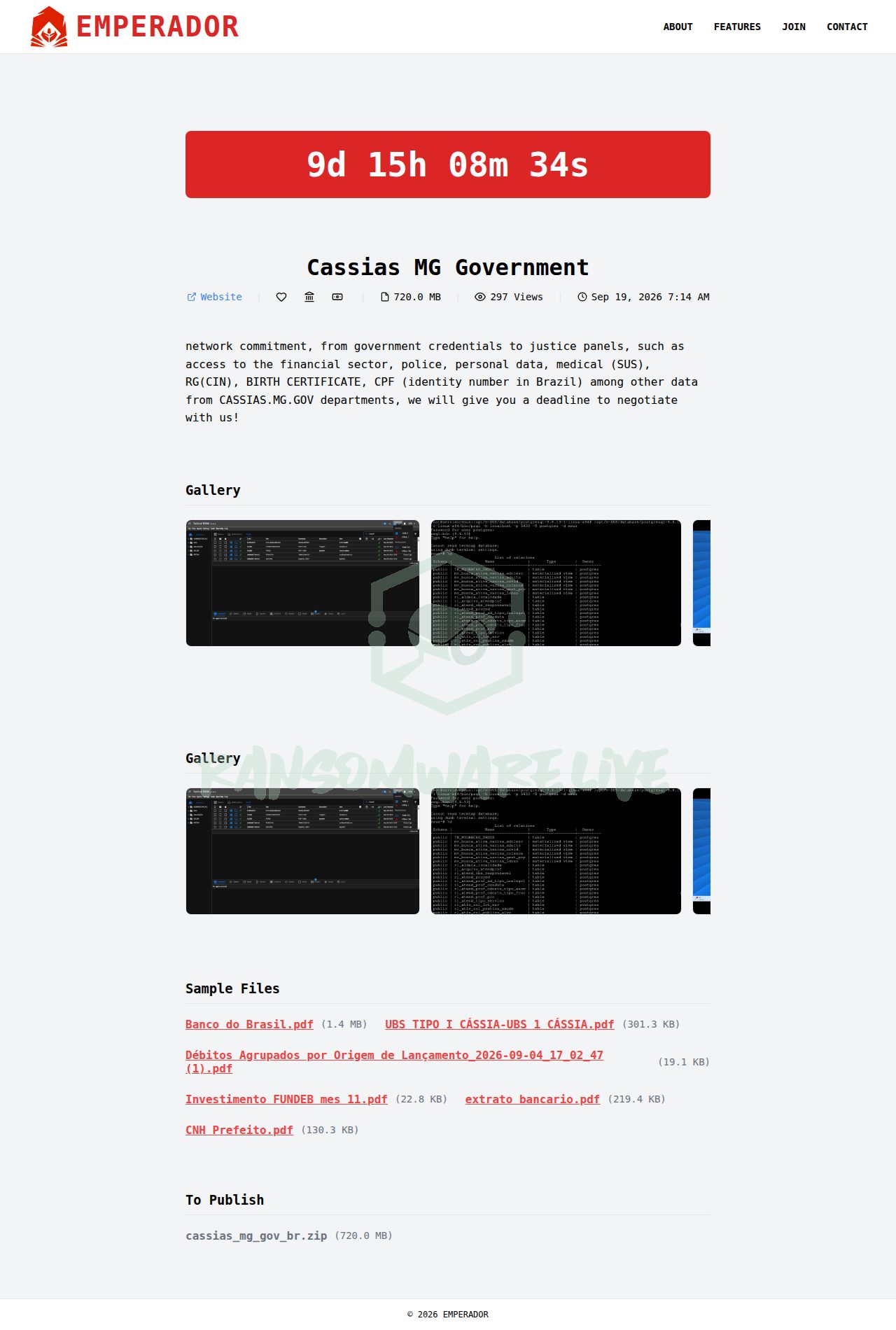 🏴☠️ Emperador has just published a new victim : Cassias MG Government