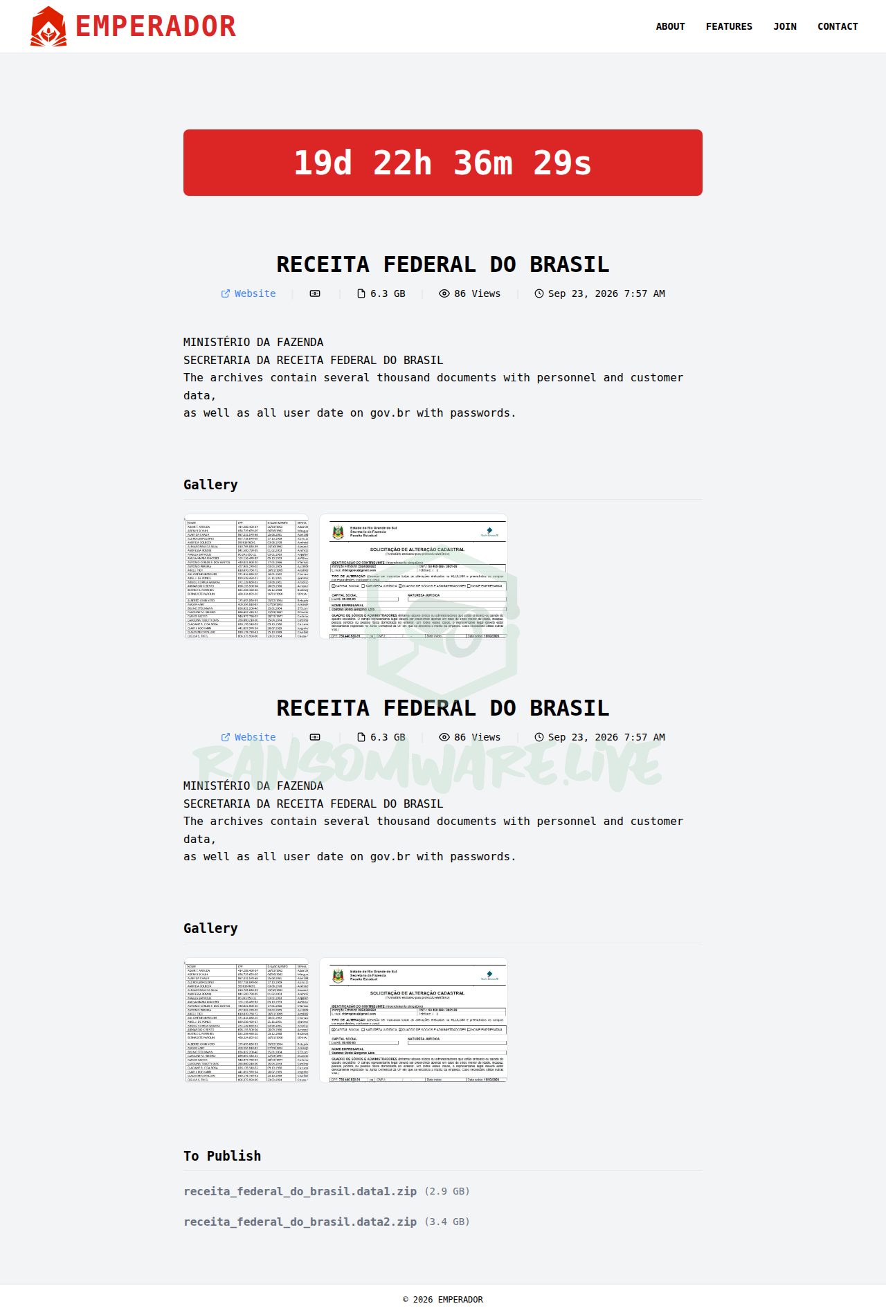 🏴☠️ Emperador has just published a new victim : RECEITA FEDERAL DO BRASIL