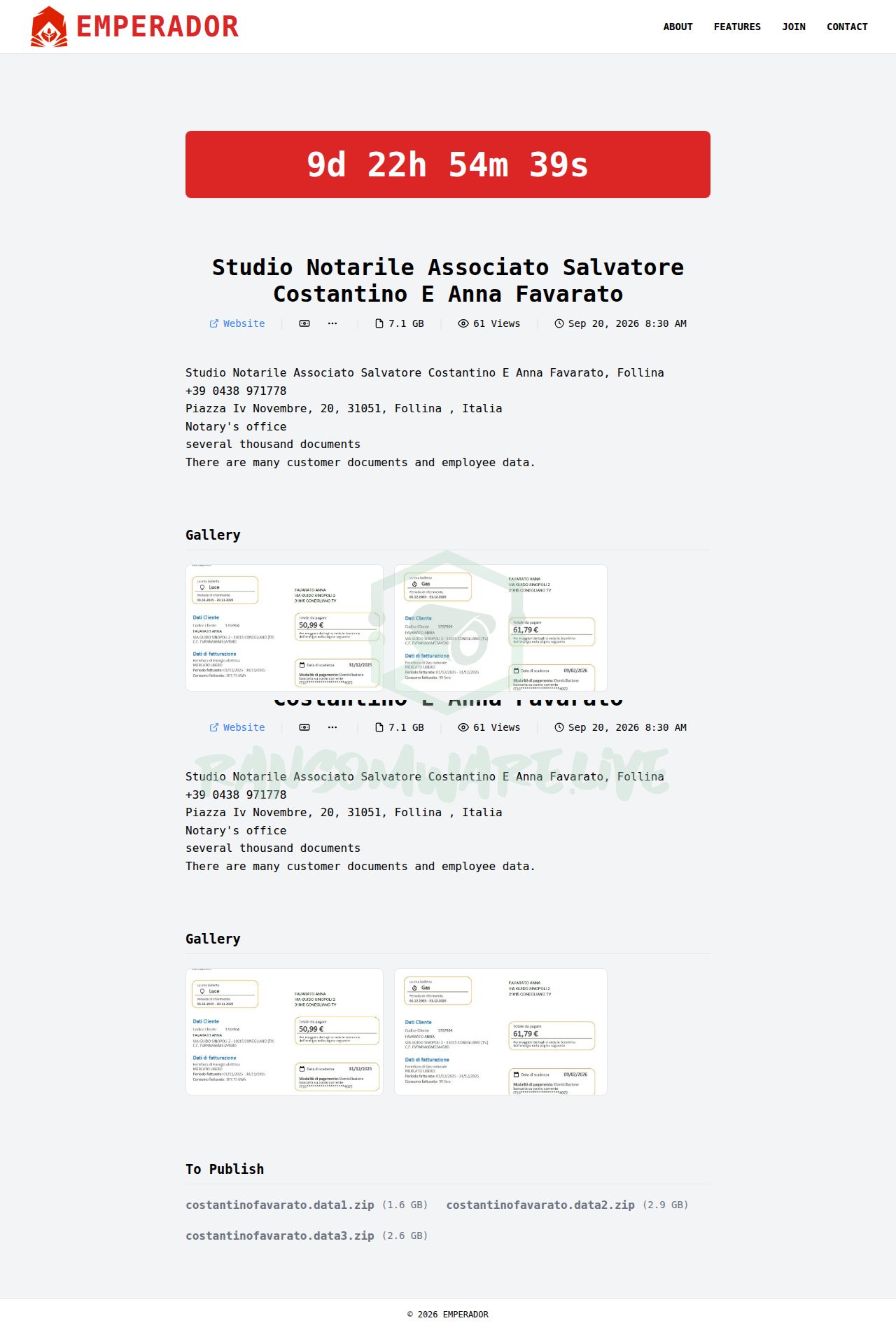 🏴☠️ Emperador has just published a new victim : Studio Notarile Associato Salvatore Costantino E Anna Favarato