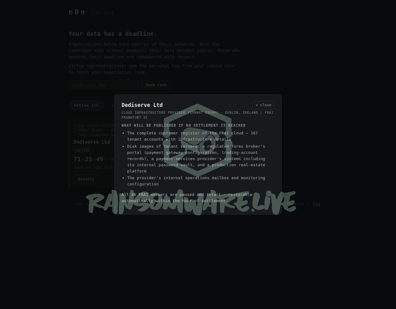 🏴☠️ N0n has just published a new victim : Dediserve Ltd